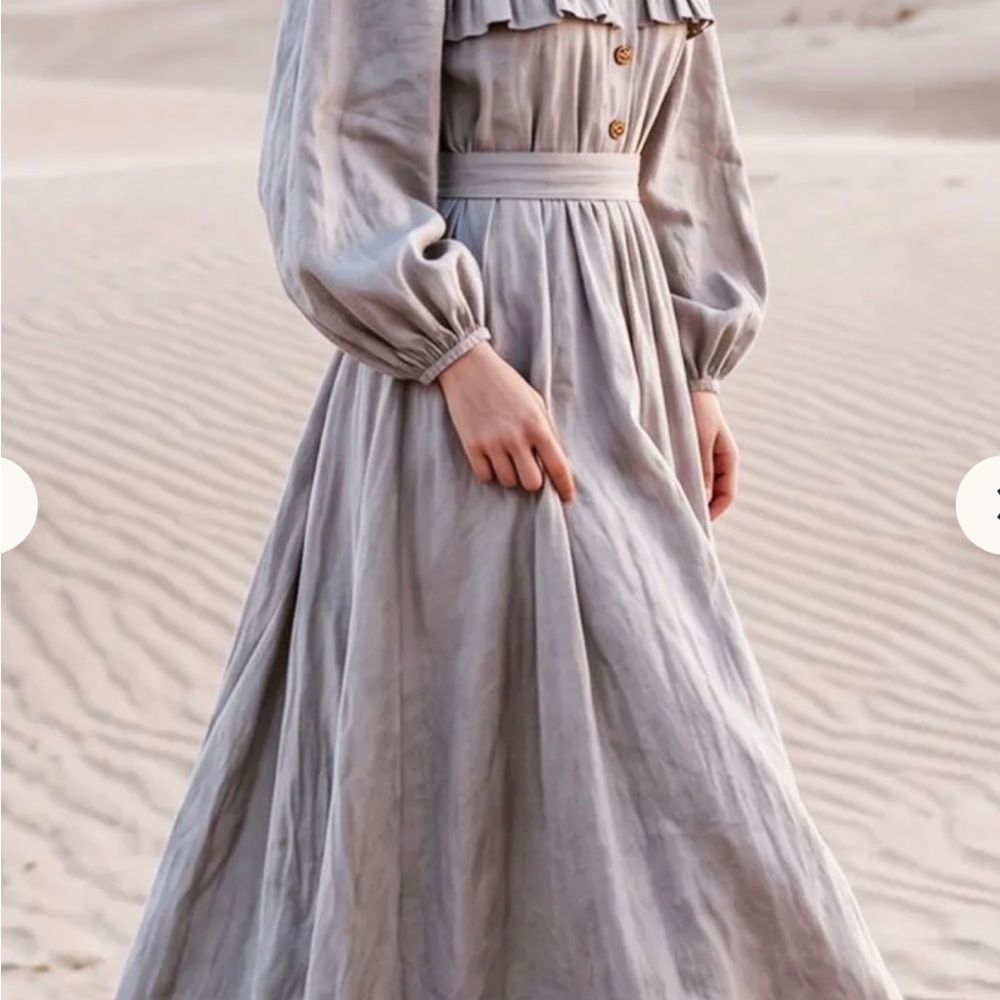 Vintage Long Sleeve Bluish Maxi Dress